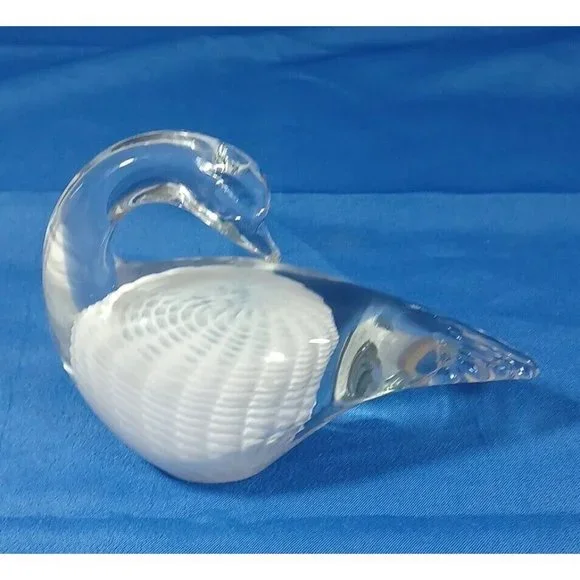 Pair FM Konstglas Marcolin Ronneby Cased Glass Swan White Feathers Paperweight - Picture 7 of 14